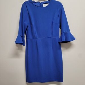 Donna Morgan Womens Royal Blue 3/4 Bell Sleeve Sheath Dress Size 10 Crew Neck